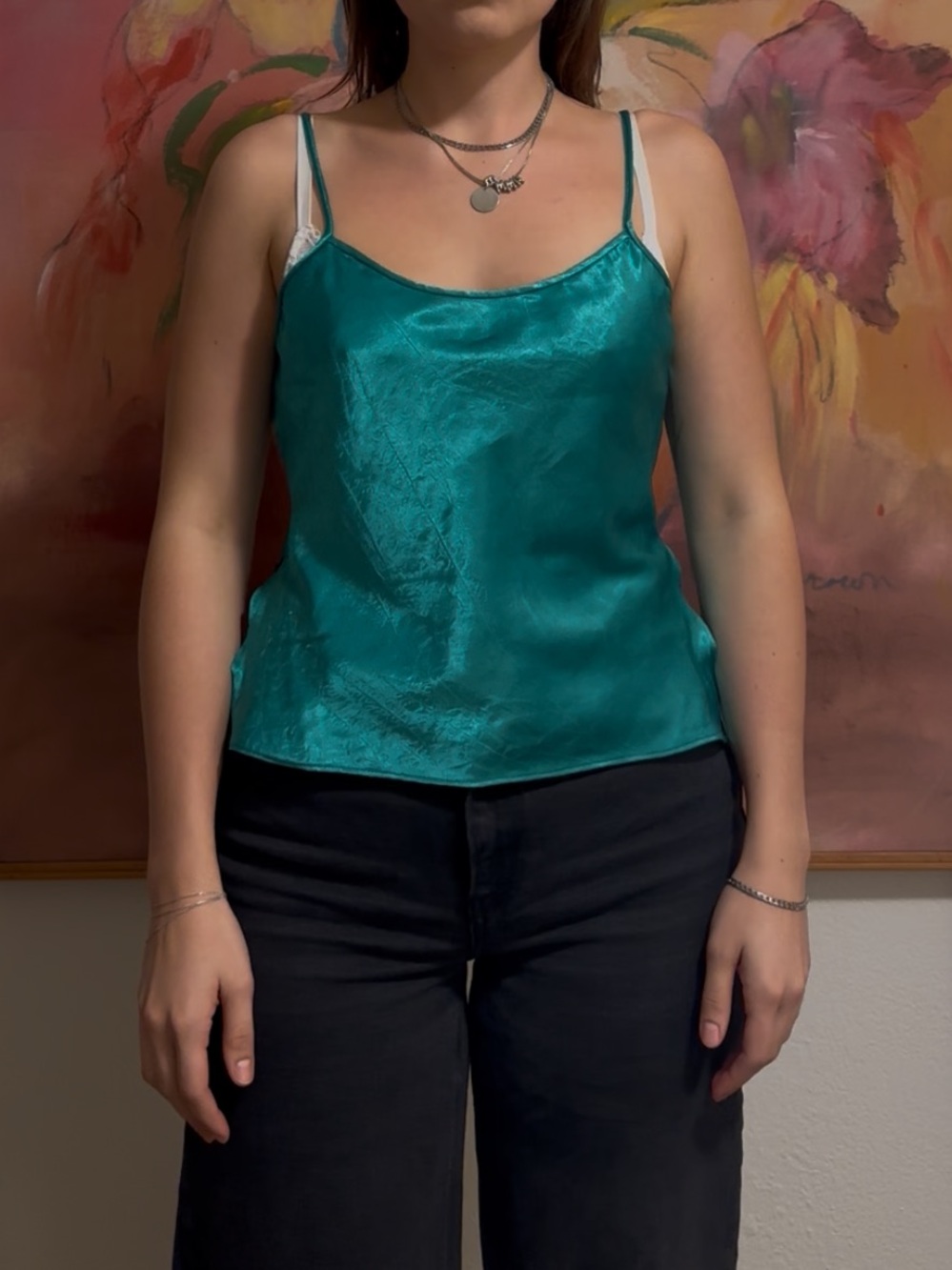 Silky Teal Spaghetti-Strap Camisole